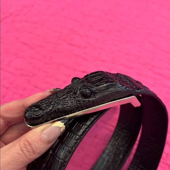 BELTLEY Artisan Crafted Black Crocodile Leather Belt – 1.38  Black Crocodile Pattern  leather Belt, L 48 inch